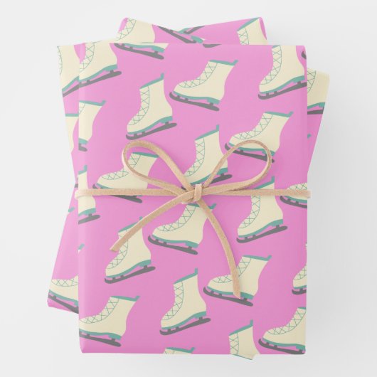 Cute Winter Ice Schaatsen Pattern in Playful Roze Inpakpapier Vel (In situ)
