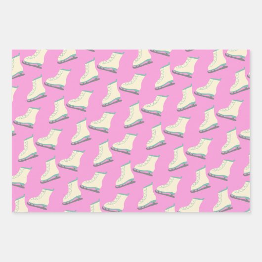 Cute Winter Ice Schaatsen Pattern in Playful Roze Inpakpapier Vel (Voorkant)