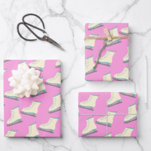 Cute Winter Ice Schaatsen Pattern in Playful Roze Inpakpapier Vel