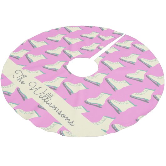 Cute Winter Ice Schaatsen Pattern Pink Personalize Kerstboom Rok (Gekanteld)
