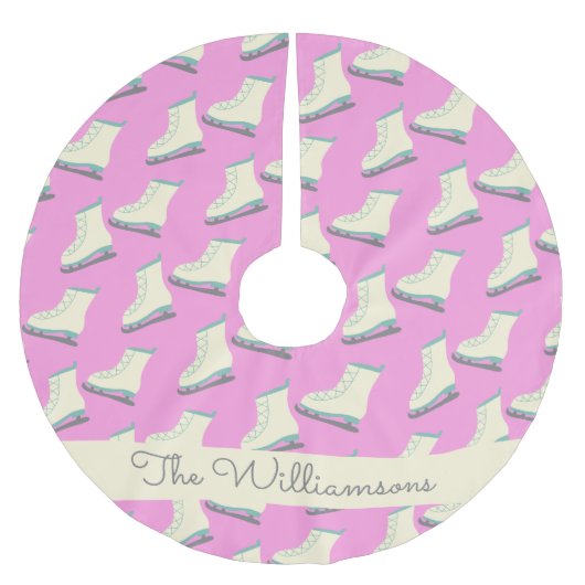 Cute Winter Ice Schaatsen Pattern Pink Personalize Kerstboom Rok (Voorkant)