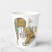 Cute winter ice skates knit stocking cap papieren bekers (Voorkant)