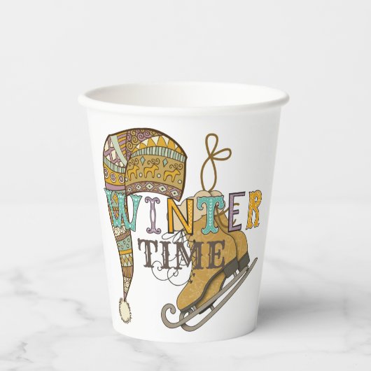 Cute winter ice skates knit stocking cap papieren bekers (Voorkant)