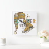 Cute winter ice skates knit stocking cap vierkante klok (Huis)