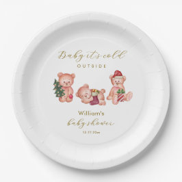 Cute Winter It's Cold Outside Bear Baby Shower  Papieren Bordje