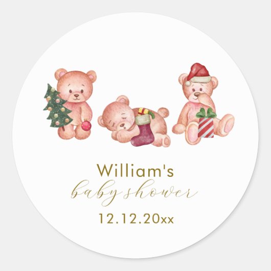Cute Winter It's Cold Outside Bear Baby Shower  Ronde Sticker (Voorkant)