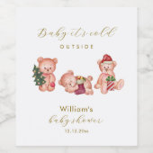 Cute Winter It's Cold Outside Bear Baby Shower  Wijn Etiket (Enkel label)