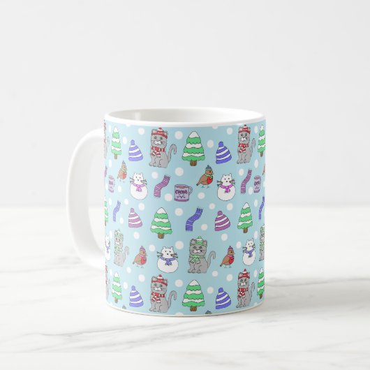 Cute Winter Kat Collage Koffiemok (Voorkant links)