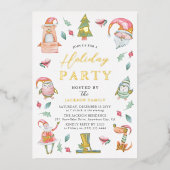 Cute Winter Kerstfeestdag Gold Folie Uitnodiging (Voorkant)