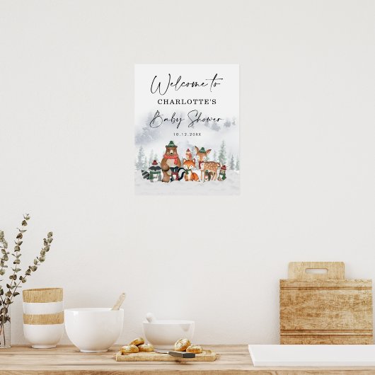 Cute Winter Kerstland Baby shower Welcome Poster (Keuken)