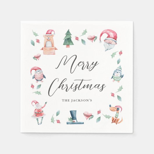 Cute Winter Kerstmis gepersonaliseerd Servet (Voorkant)