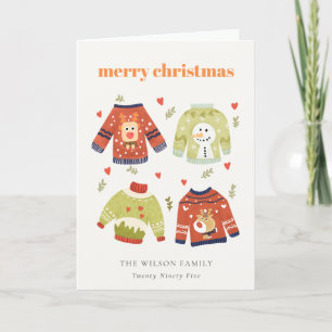 Cute Winter Kerstmis Hearts Leafy Ugly Sweater Feestdagen Kaart