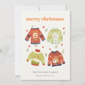 Cute Winter Kerstmis Hearts Leafy Ugly Sweater Feestdagenkaart (Voorkant)