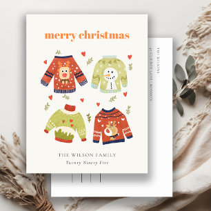 Cute Winter Kerstmis Hearts Leafy Ugly Sweater Feestdagenkaart