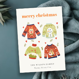 Cute Winter Kerstmis Hearts Leafy Ugly Sweater Feestdagenkaart