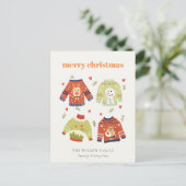 Cute Winter Kerstmis Hearts Leafy Ugly Sweater Feestdagenkaart (Staand voorkant)