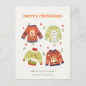 Cute Winter Kerstmis Hearts Leafy Ugly Sweater Feestdagenkaart (Voorkant)