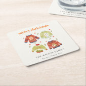 Cute Winter Kerstmis Hearts Leafy Ugly Sweater Kartonnen Onderzetters (Schuin)