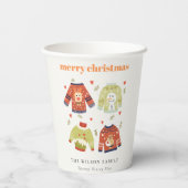 Cute Winter Kerstmis Hearts Leafy Ugly Sweater Papieren Bekers (Achterkant)