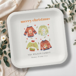 Cute Winter Kerstmis Hearts Leafy Ugly Sweater Papieren Bordje