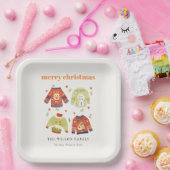 Cute Winter Kerstmis Hearts Leafy Ugly Sweater Papieren Bordje (Feest)