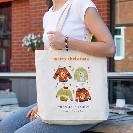 Cute Winter Kerstmis Hearts Leafy Ugly Sweater Tote Bag