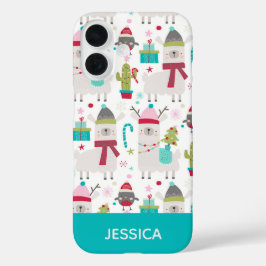Cute Winter Kerstmis Llama Pattern Personalized iPhone 16 Hoesje