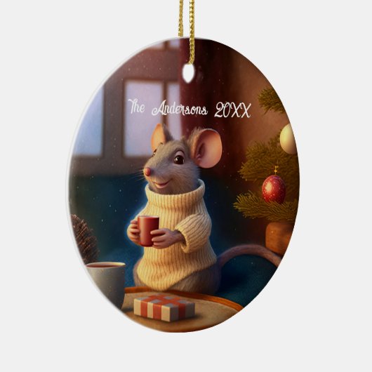 Cute Winter Mouse Drink thee Keramisch Ornament (Rechts)