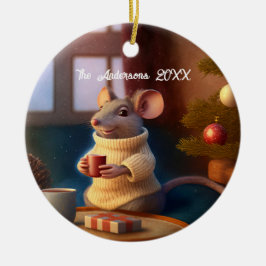 Cute Winter Mouse Drink thee Keramisch Ornament