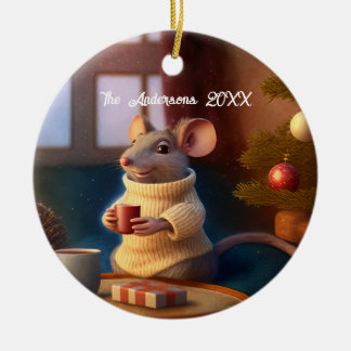 Cute Winter Mouse Drink thee Keramisch Ornament