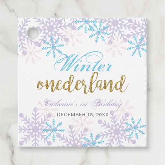 Cute Winter Onederland 1st Birthday Snowflakes Bedankjes Labels (Voorkant)