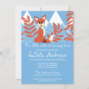 Cute Winter Oranje Fox Mountains Leaf Birthday Kaart