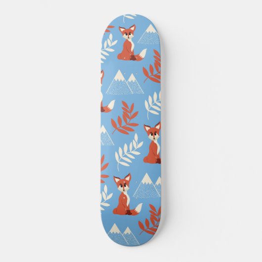 Cute Winter Oranje Fox Mountains Leaf Pattern Persoonlijk Skateboard (Voorkant)