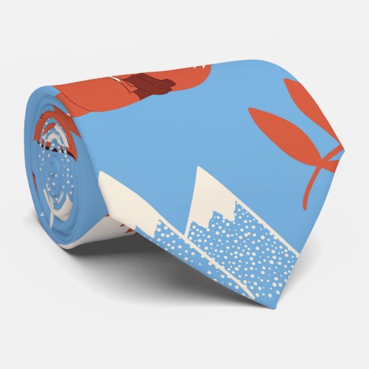 Cute Winter Oranje Fox Mountains Leaf Pattern Stropdas (Opgerold)