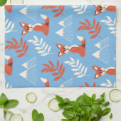 Cute Winter Oranje Fox Mountains Leaf Pattern Theedoek (Gevouwen)