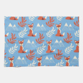 Cute Winter Oranje Fox Mountains Leaf Pattern Theedoek (Horizontaal)