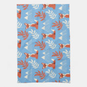 Cute Winter Oranje Fox Mountains Leaf Pattern Theedoek (Verticaal)