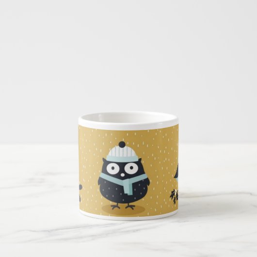 Cute Winter Owl and Birds Nordic Illustration Espresso Kop (Voorkant)