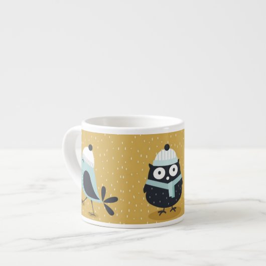 Cute Winter Owl and Birds Nordic Illustration Espresso Kop (Links)