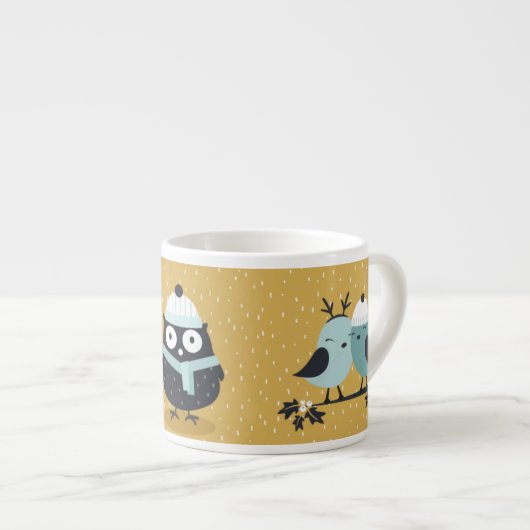 Cute Winter Owl and Birds Nordic Illustration Espresso Kop (Voorkant rechts)