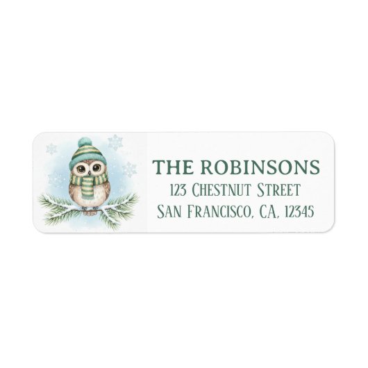 Cute Winter Owl Snow Return Address Label (Voorkant)