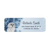 Cute Winter Owl White Blue Etiket (Voorkant)