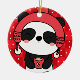 Cute Winter Panda Hand Drawn Keramisch Ornament