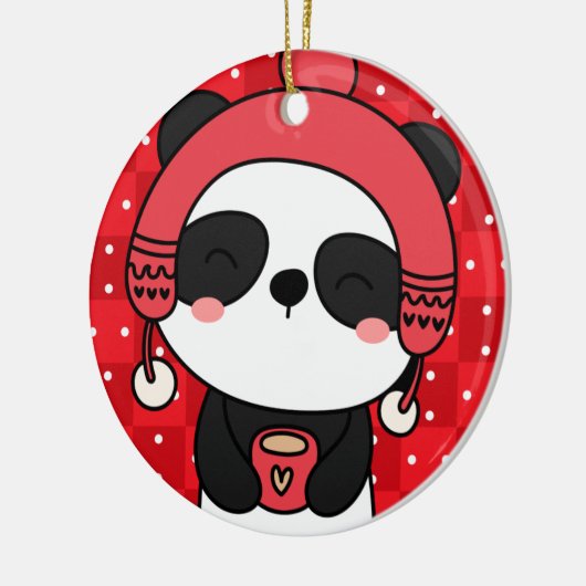 Cute Winter Panda Hand Drawn Keramisch Ornament (Links)