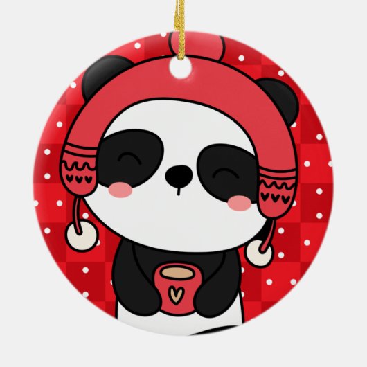 Cute Winter Panda Hand Drawn Keramisch Ornament (Achterkant)