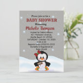 Cute Winter Penguin Baby shower/Birthday Invite Kaart (Staand voorkant)