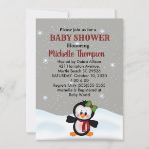Cute Winter Penguin Baby shower/Birthday Invite Kaart