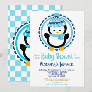 Cute Winter Penguin Baby shower Kaart
