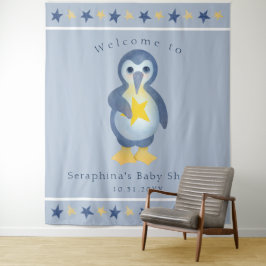 Cute Winter Penguin Baby shower Party Achtergrond Wandkleed