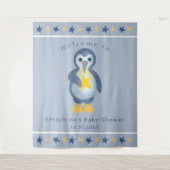 Cute Winter Penguin Baby shower Party Achtergrond Wandkleed (Voorkant)